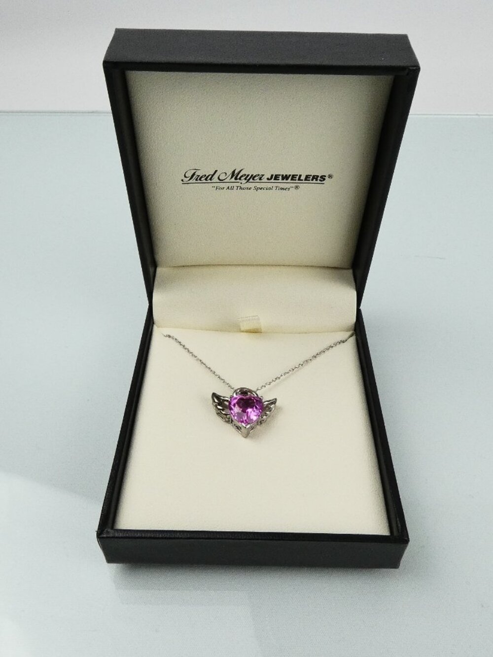 Alwand Vahan Necklace Heart Angel Simulated Pink Sapphire Wings Sterling Silver